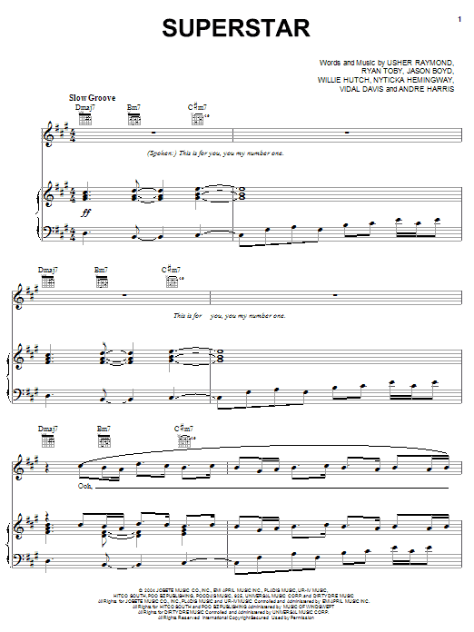 Usher Superstar sheet music notes and chords arranged for Piano, Vocal & Guitar Chords (Right-Hand Melody)