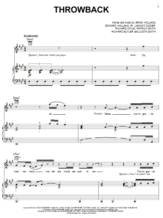 Usher Throwback sheet music notes and chords arranged for Piano, Vocal & Guitar Chords (Right-Hand Melody)