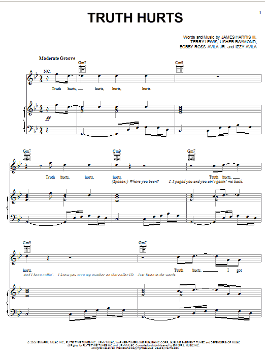 Usher Truth Hurts sheet music notes and chords arranged for Piano, Vocal & Guitar Chords (Right-Hand Melody)