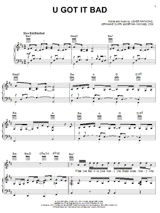 Usher U Got It Bad sheet music notes and chords arranged for Piano, Vocal & Guitar Chords (Right-Hand Melody)