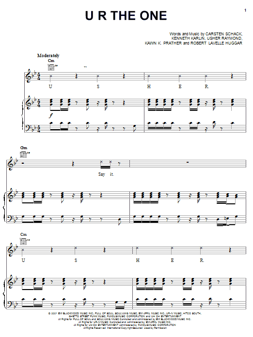 Usher U R The One sheet music notes and chords arranged for Piano, Vocal & Guitar Chords (Right-Hand Melody)