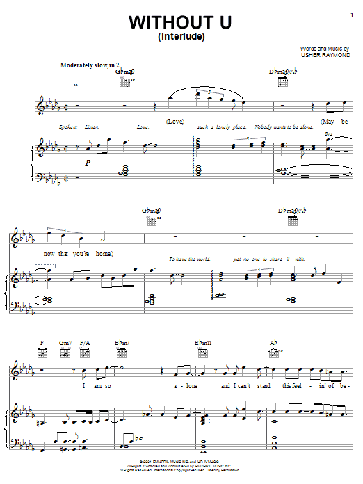 Usher Without U (Interlude) sheet music notes and chords arranged for Piano, Vocal & Guitar Chords (Right-Hand Melody)
