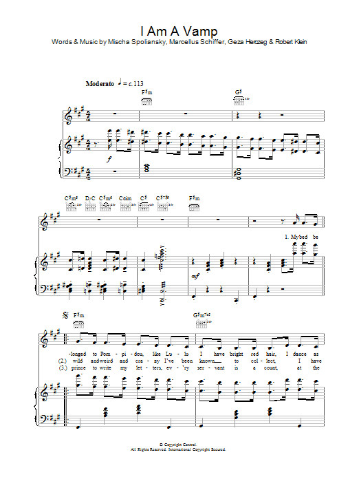 Ute Lemper I Am A Vamp sheet music notes and chords arranged for Piano, Vocal & Guitar Chords