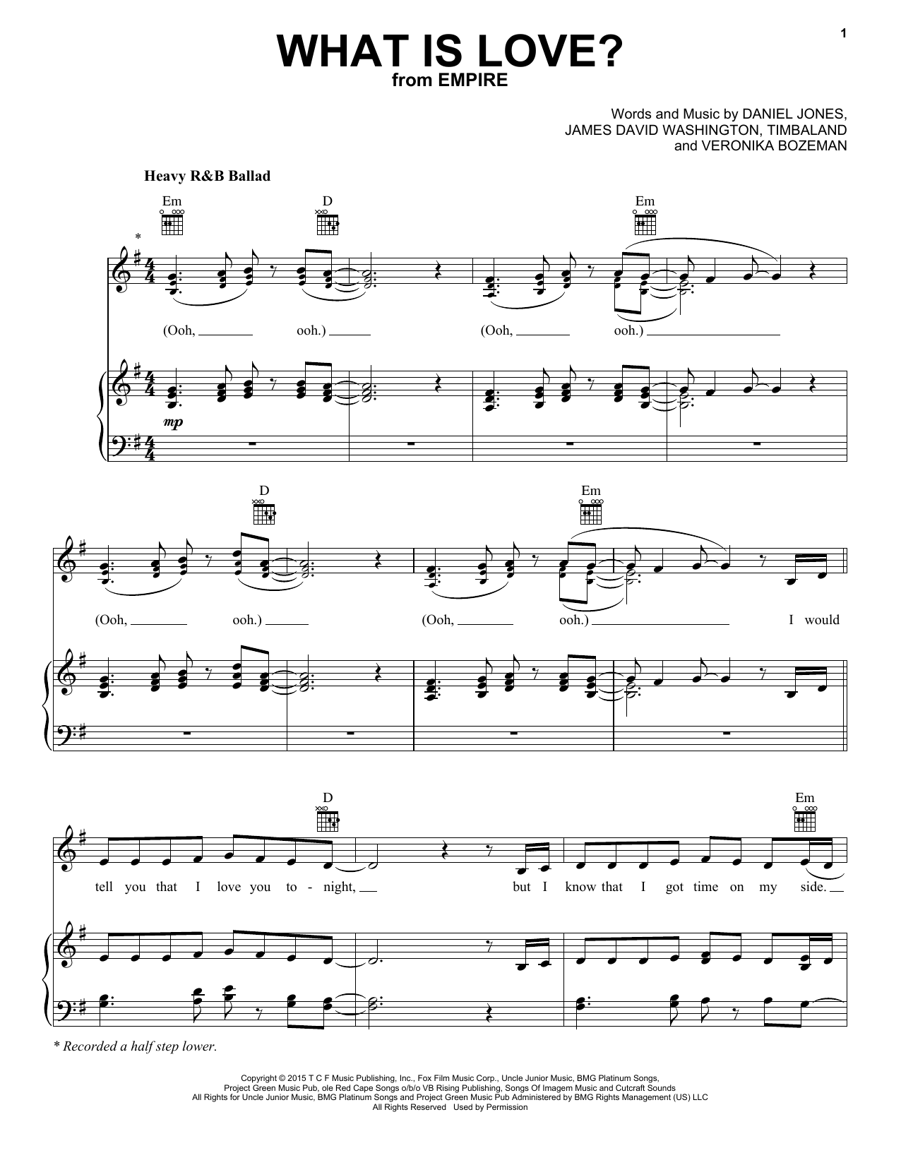 V/Veronika Bozeman What Is Love sheet music notes and chords arranged for Piano, Vocal & Guitar Chords (Right-Hand Melody)