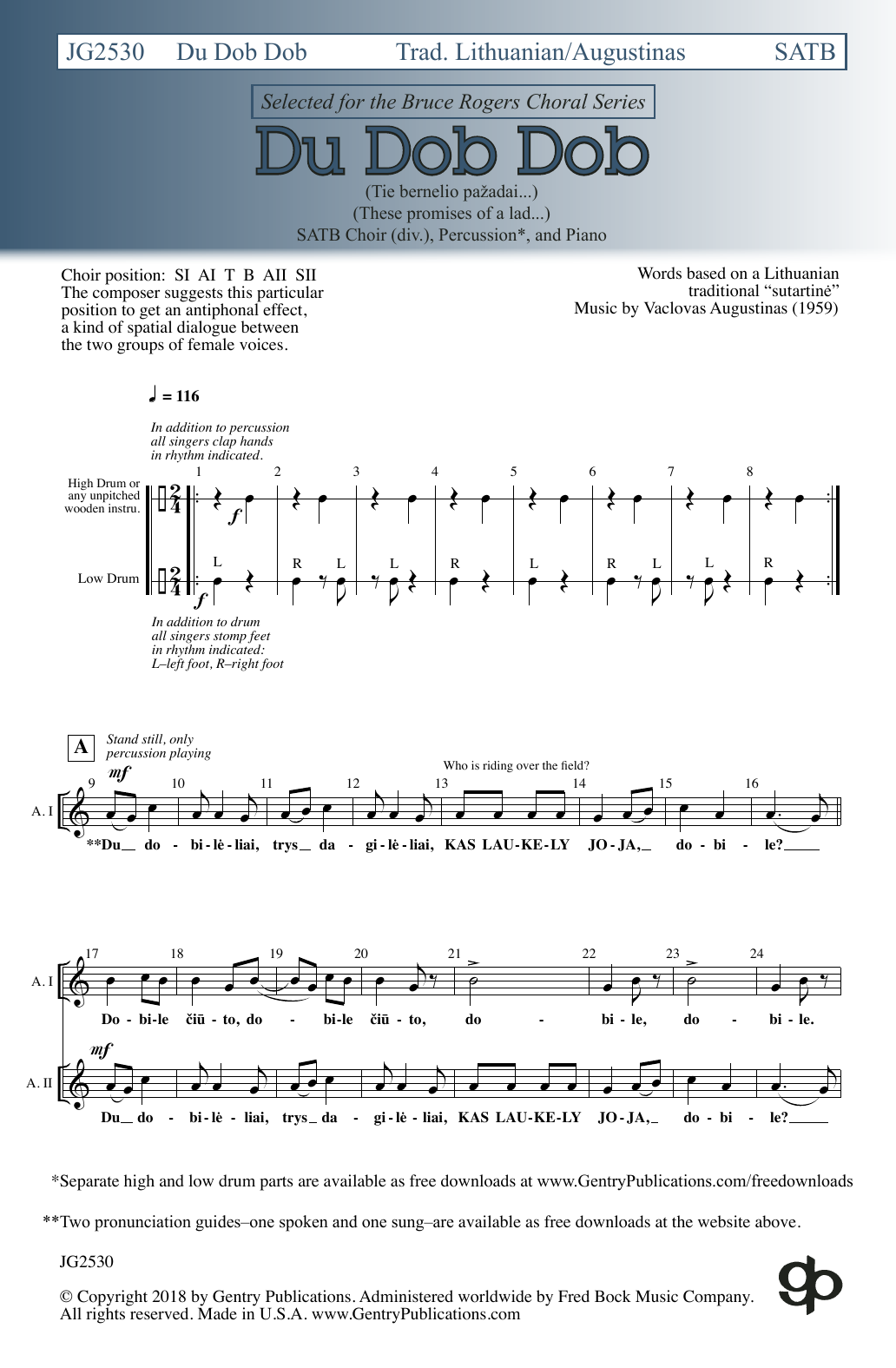 Vaclovas Augustinas Du Dob Dob sheet music notes and chords arranged for SATB Choir