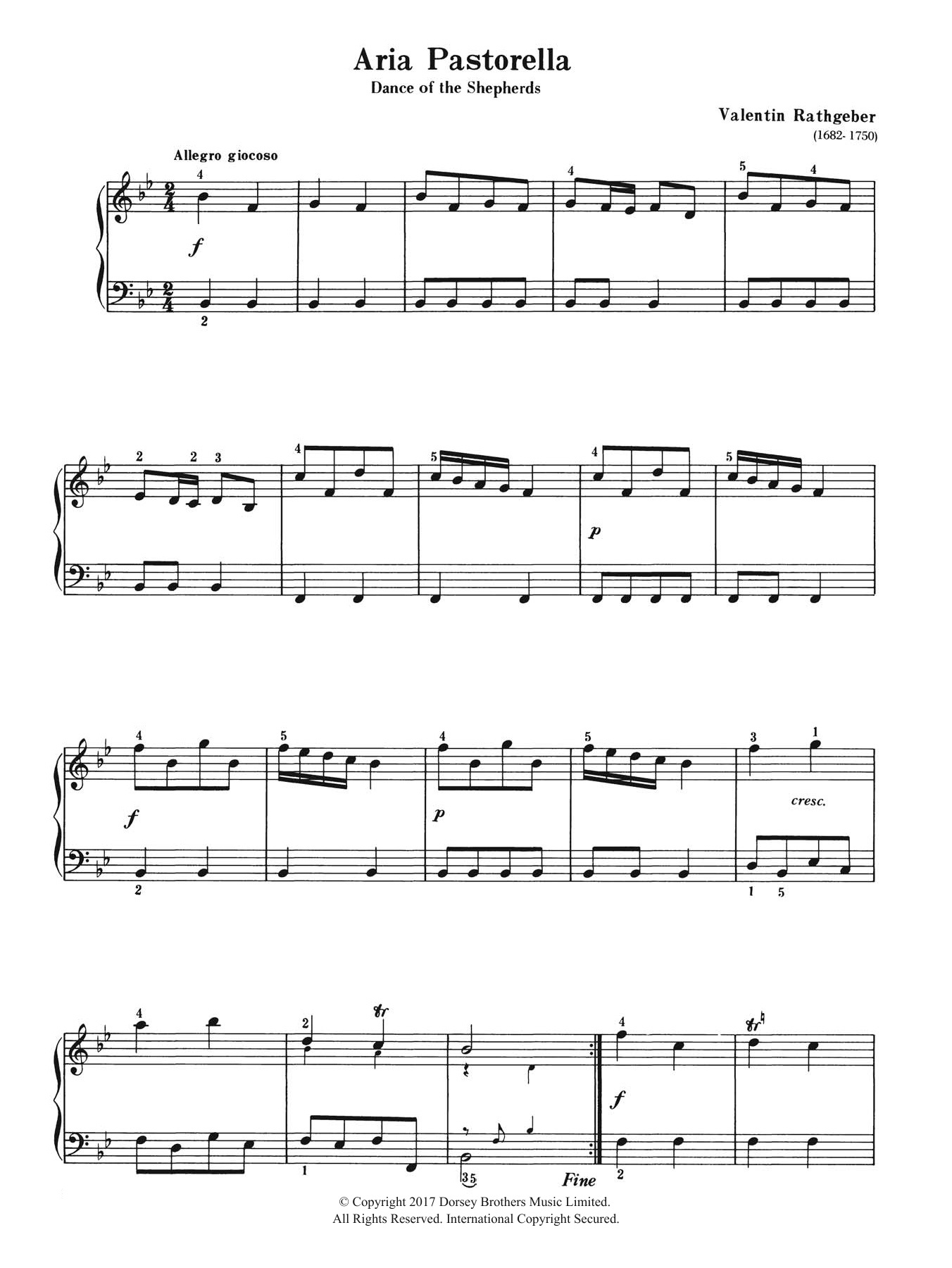 Valentin Rathgeber Aria Pastorella (Dance of the Shepherds) sheet music notes and chords arranged for Piano Solo
