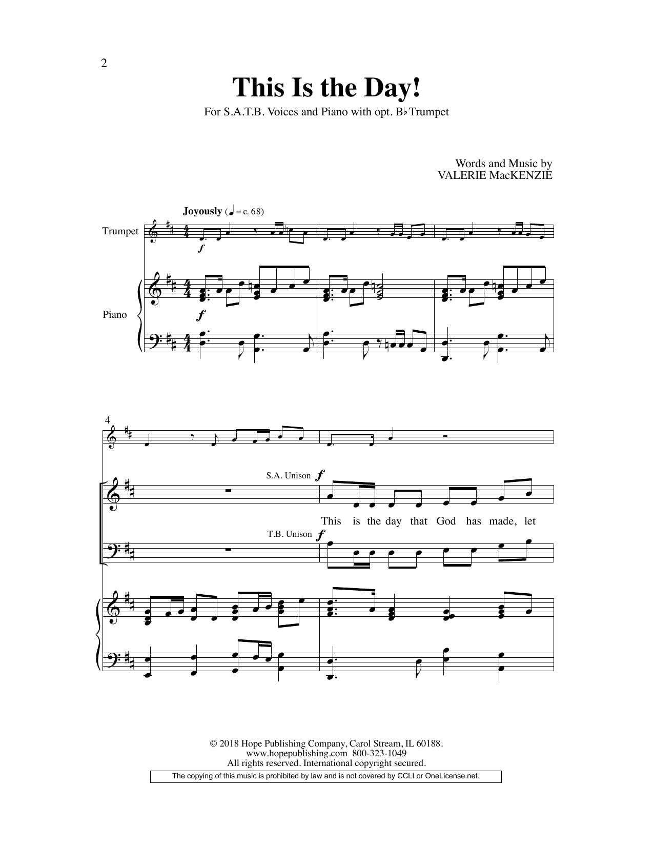 Valerie MacKenzie This Is the Day! sheet music notes and chords arranged for SATB Choir