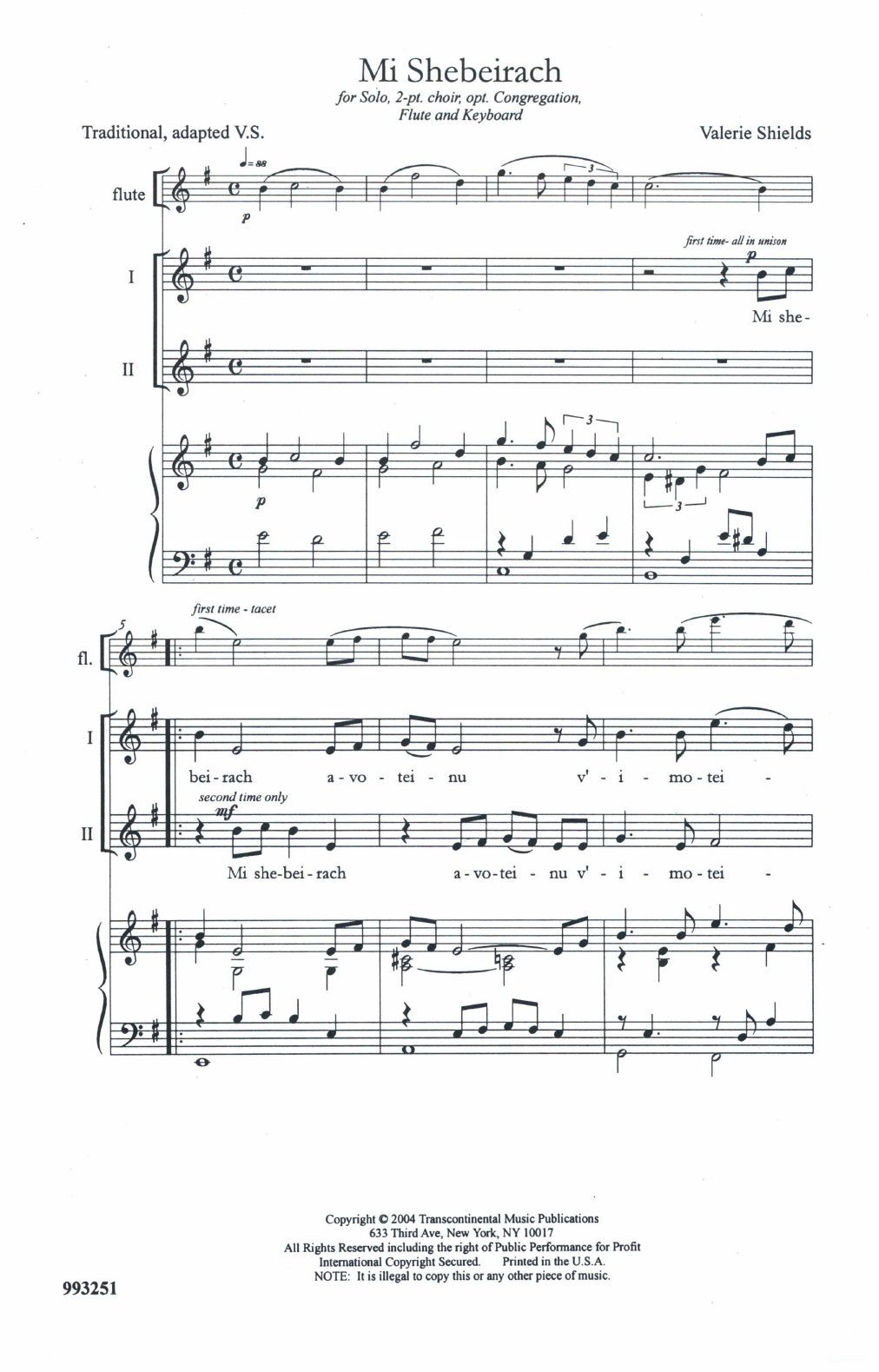 Valerie Shields Mi Shebeirach sheet music notes and chords arranged for 2-Part Choir