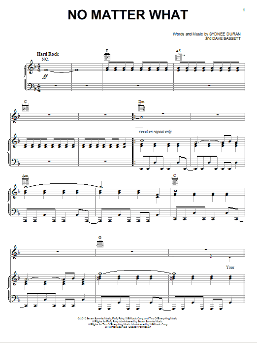 Valora No Matter What sheet music notes and chords arranged for Piano, Vocal & Guitar Chords (Right-Hand Melody)
