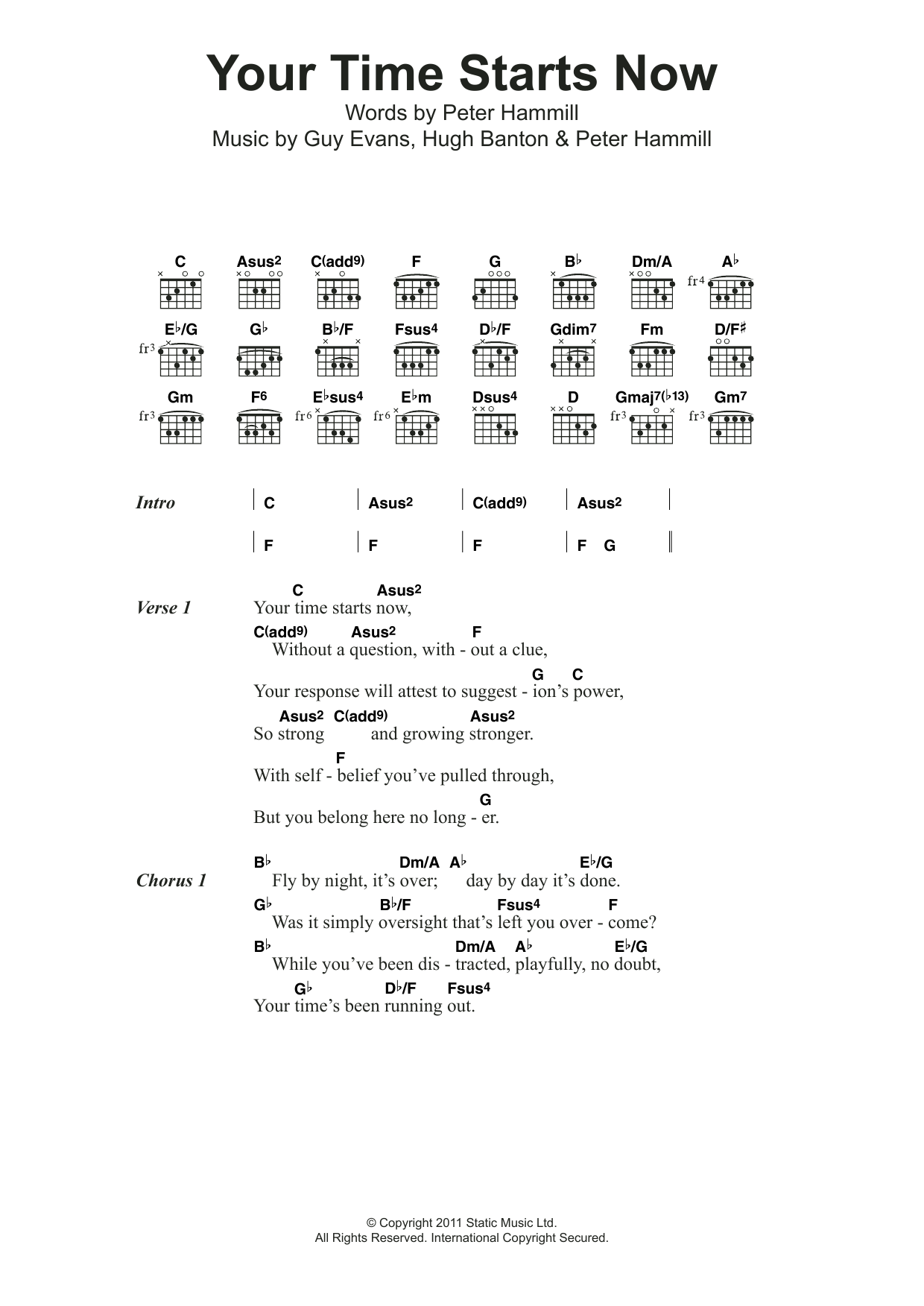 Van der Graaf Generator Your Time Starts Now sheet music notes and chords arranged for Guitar Chords/Lyrics