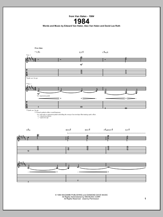 Van Halen 1984 sheet music notes and chords arranged for Guitar Tab