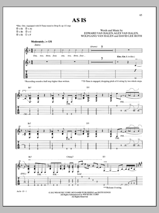 Van Halen As Is sheet music notes and chords arranged for Guitar Tab
