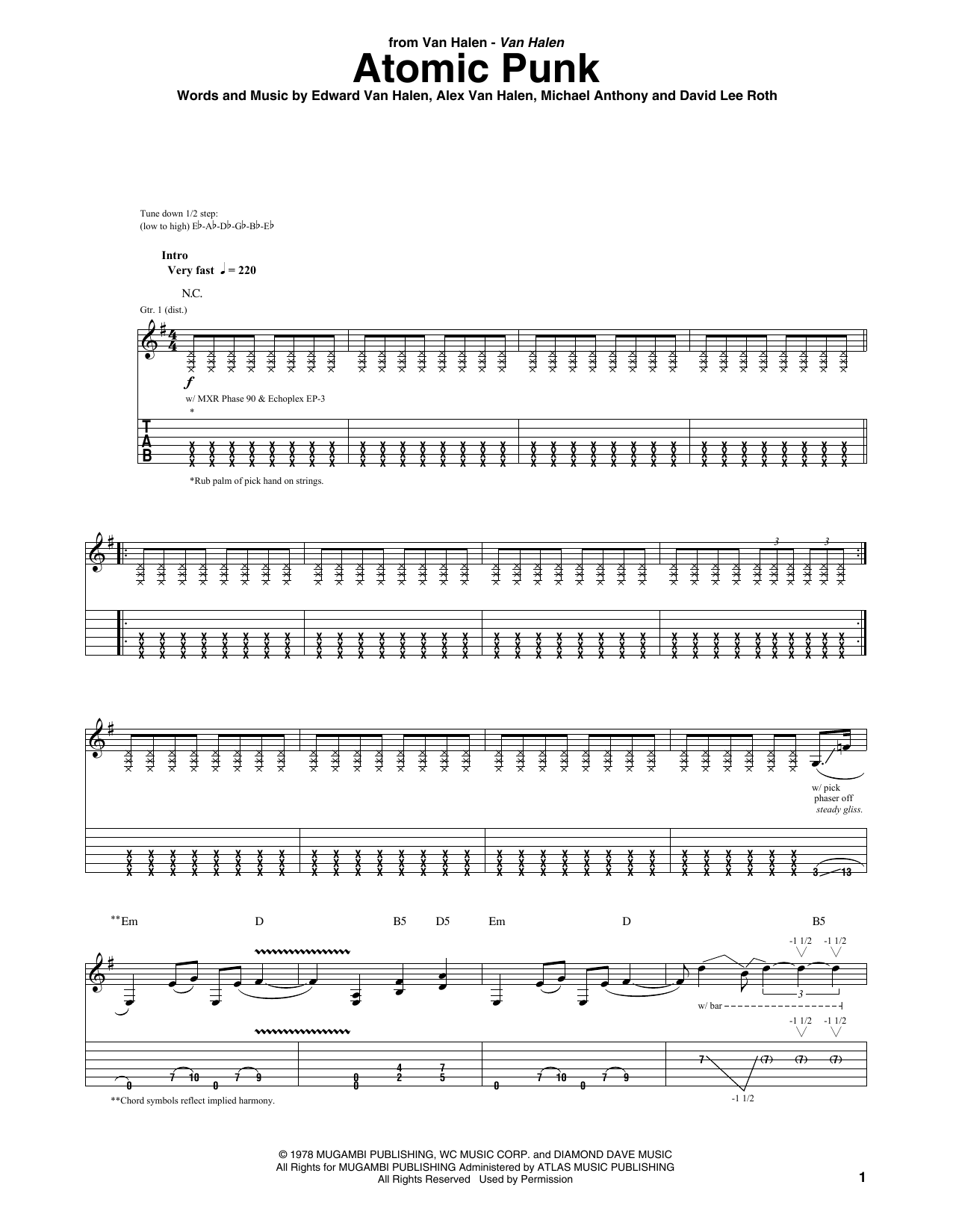 Van Halen Atomic Punk sheet music notes and chords arranged for Guitar Tab