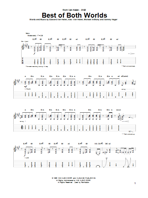 Van Halen Best Of Both Worlds sheet music notes and chords arranged for Guitar Tab (Single Guitar)