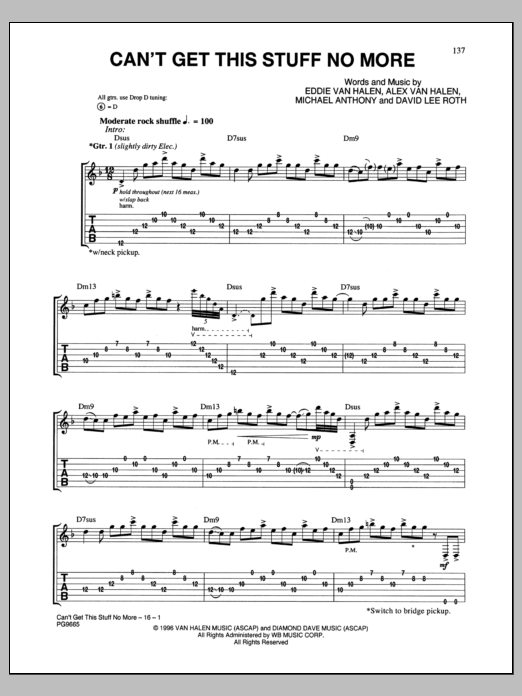 Van Halen Can't Get This Stuff No More sheet music notes and chords arranged for Guitar Tab