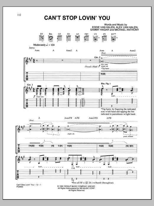 Van Halen Can't Stop Loving You sheet music notes and chords arranged for Guitar Tab (Single Guitar)