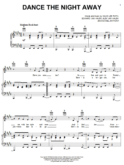 Van Halen Dance The Night Away sheet music notes and chords arranged for Guitar Tab (Single Guitar)