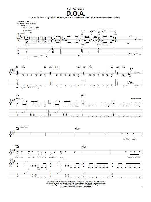 Van Halen D.O.A. sheet music notes and chords arranged for Guitar Tab