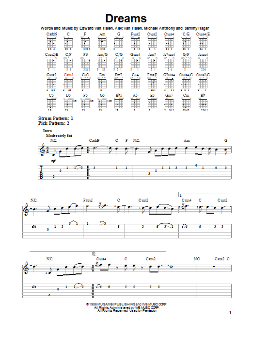 Van Halen Dreams sheet music notes and chords arranged for Guitar Tab (Single Guitar)