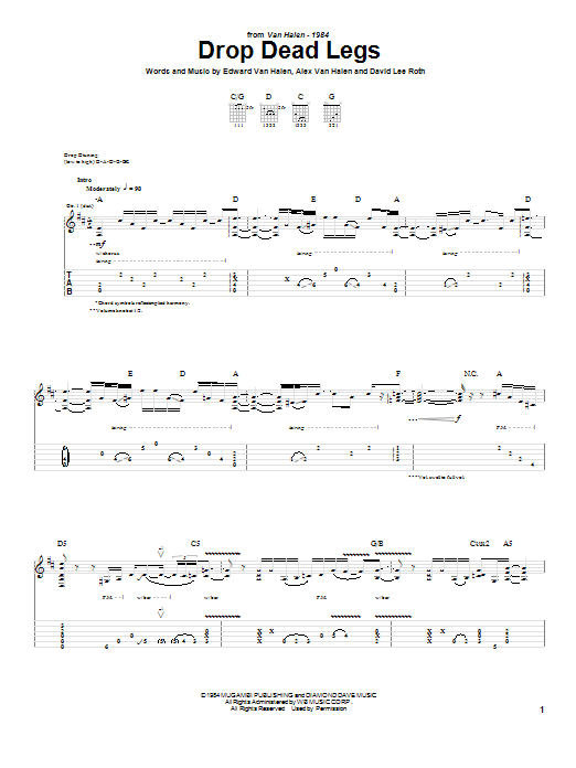 Van Halen Drop Dead Legs sheet music notes and chords arranged for Guitar Tab (Single Guitar)