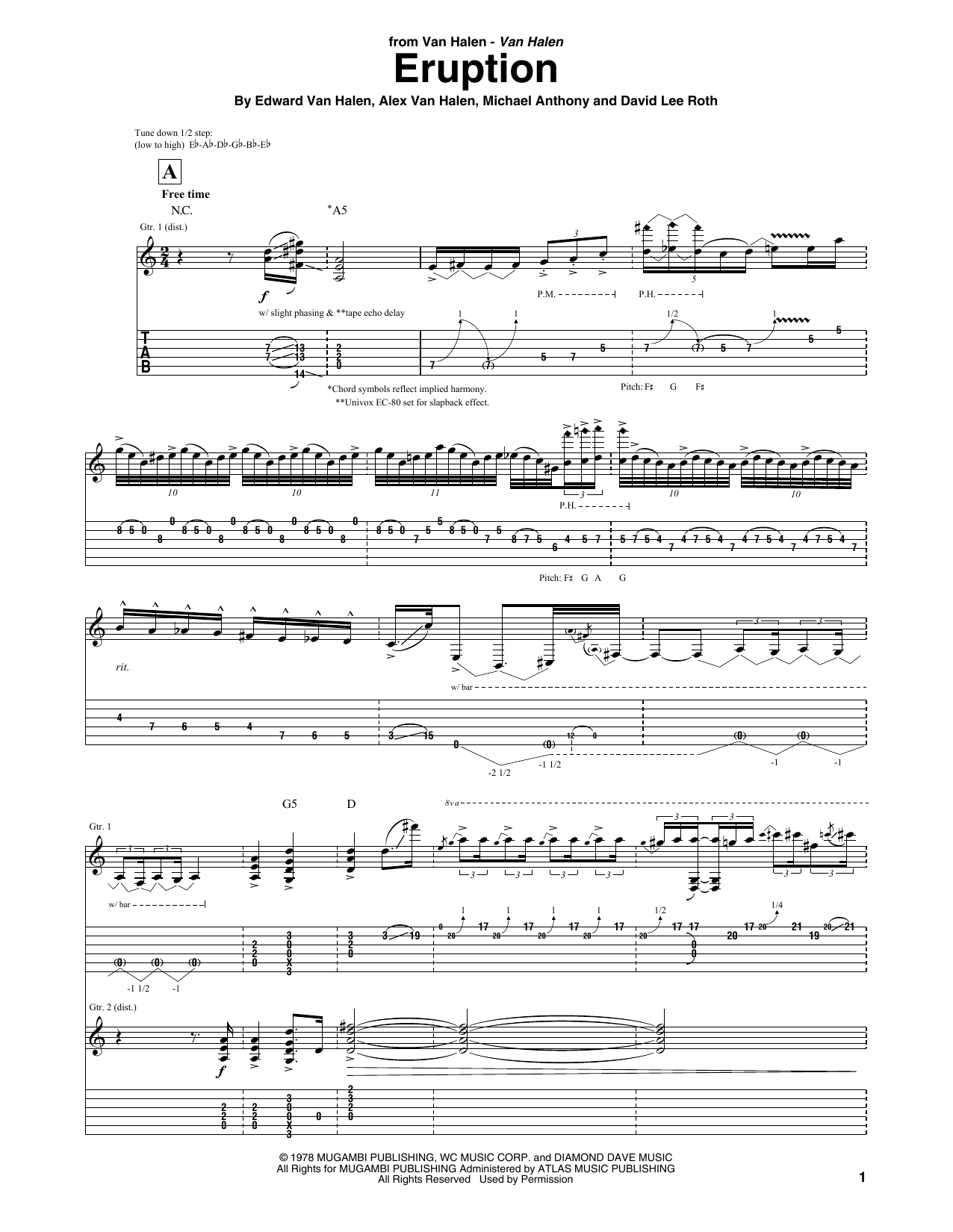Van Halen Eruption sheet music notes and chords arranged for Guitar Tab