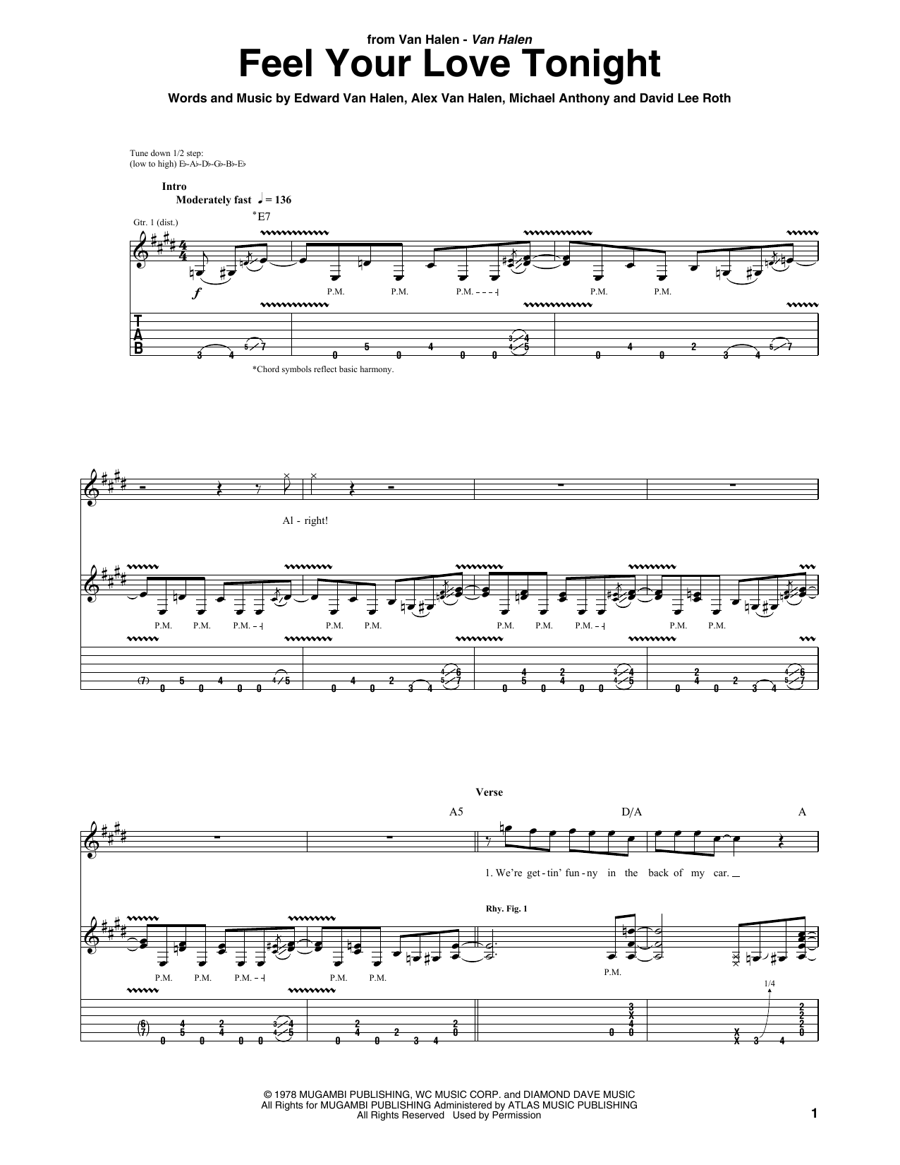 Van Halen Feel Your Love Tonight sheet music notes and chords arranged for Guitar Tab (Single Guitar)