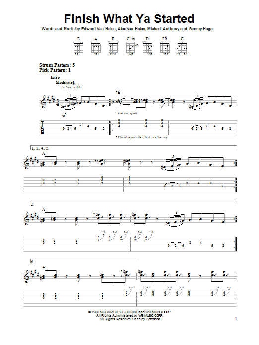 Van Halen Finish What Ya Started sheet music notes and chords arranged for Guitar Tab