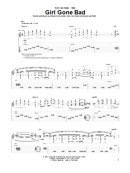 Van Halen Girl Gone Bad sheet music notes and chords arranged for Guitar Tab