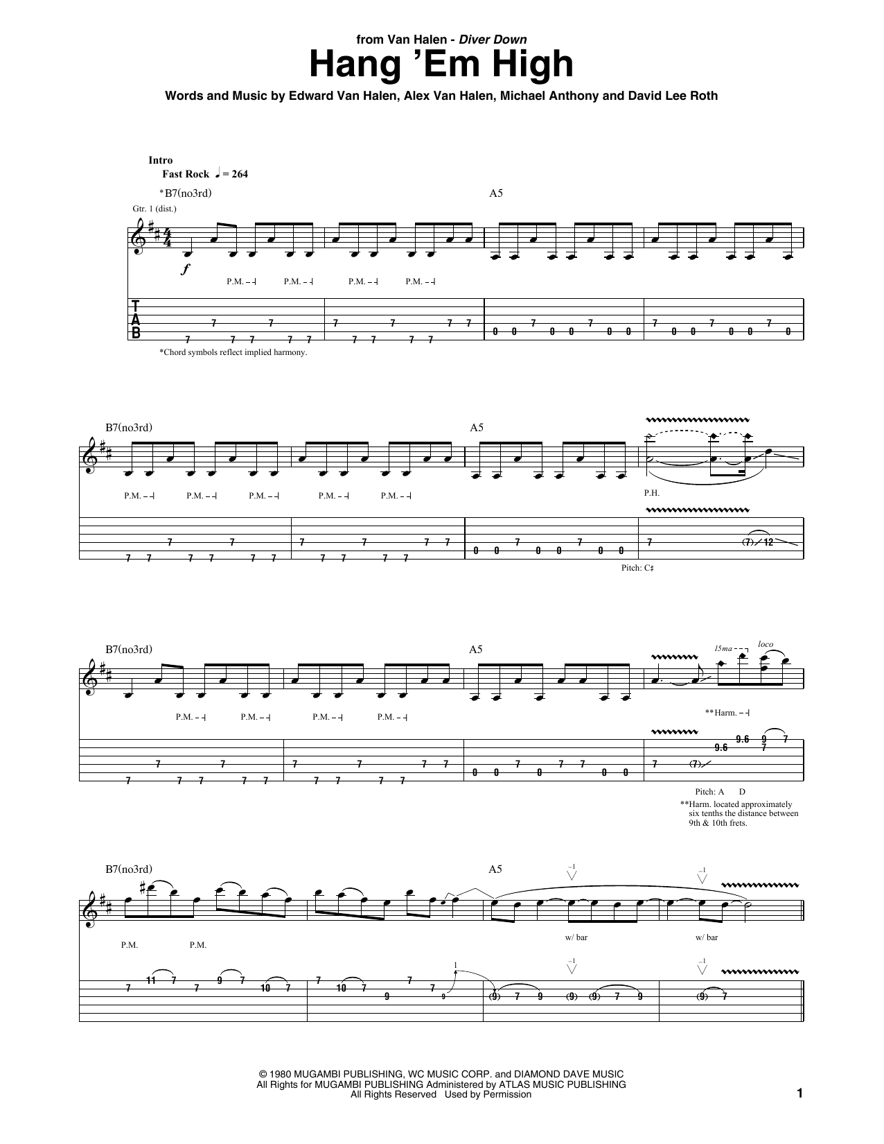 Van Halen Hang 'Em High sheet music notes and chords arranged for Guitar Tab