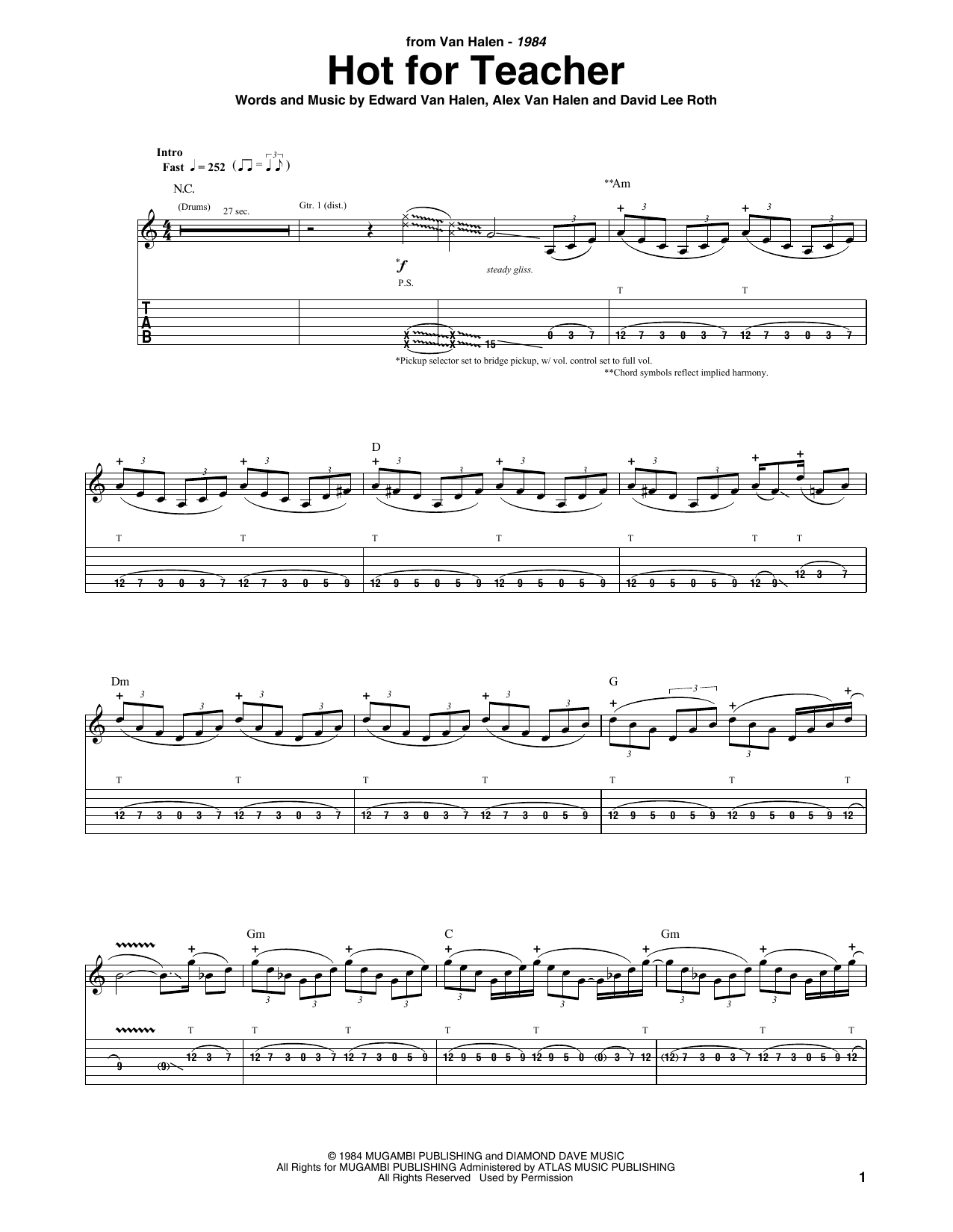 Van Halen Hot For Teacher sheet music notes and chords arranged for Guitar Tab (Single Guitar)