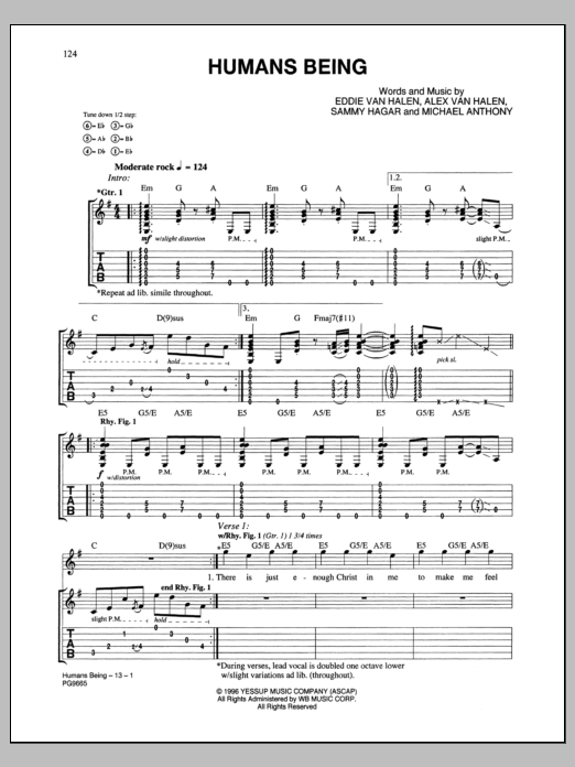 Van Halen Humans Being sheet music notes and chords arranged for Guitar Tab