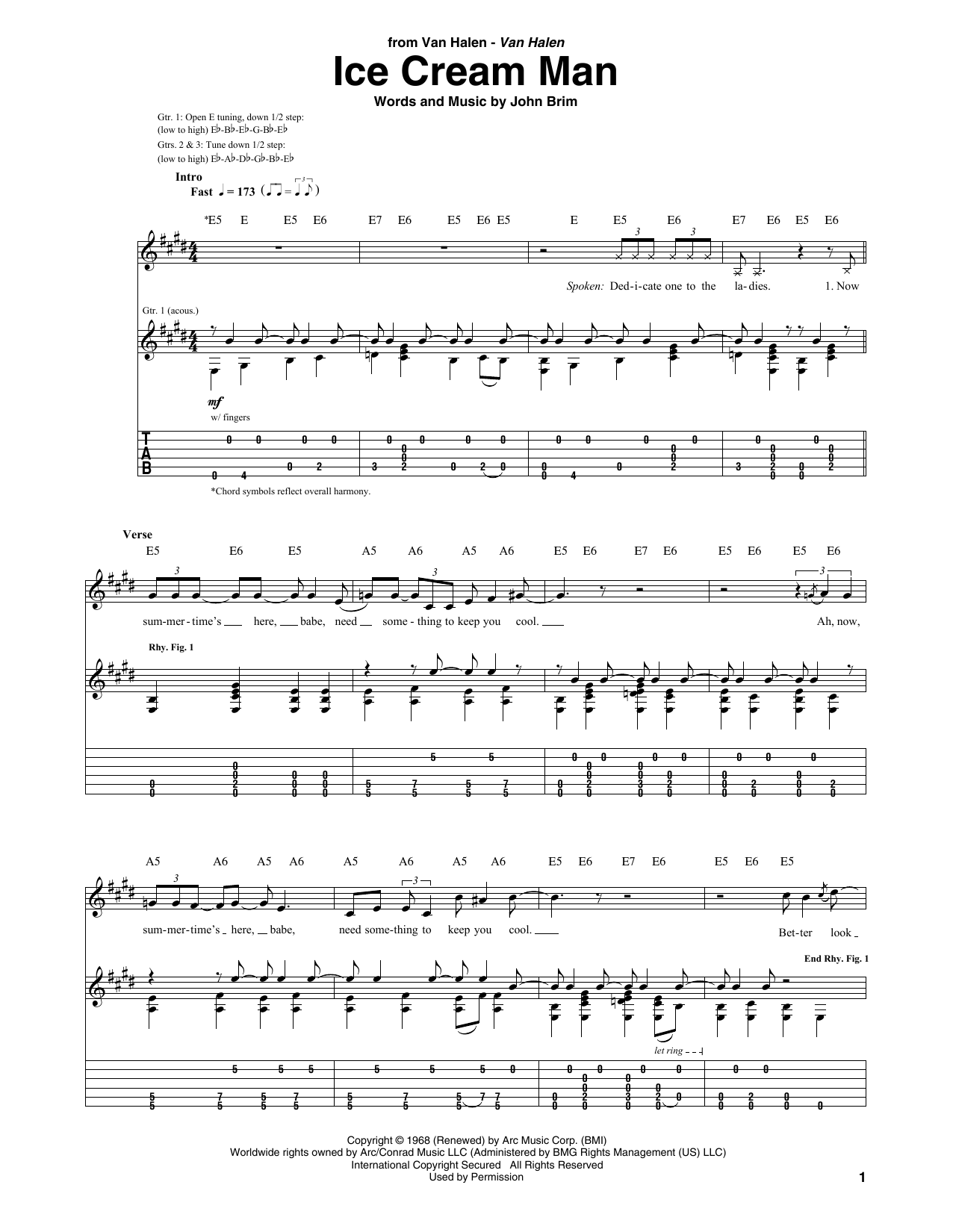 Van Halen Ice Cream Man sheet music notes and chords arranged for Guitar Tab (Single Guitar)