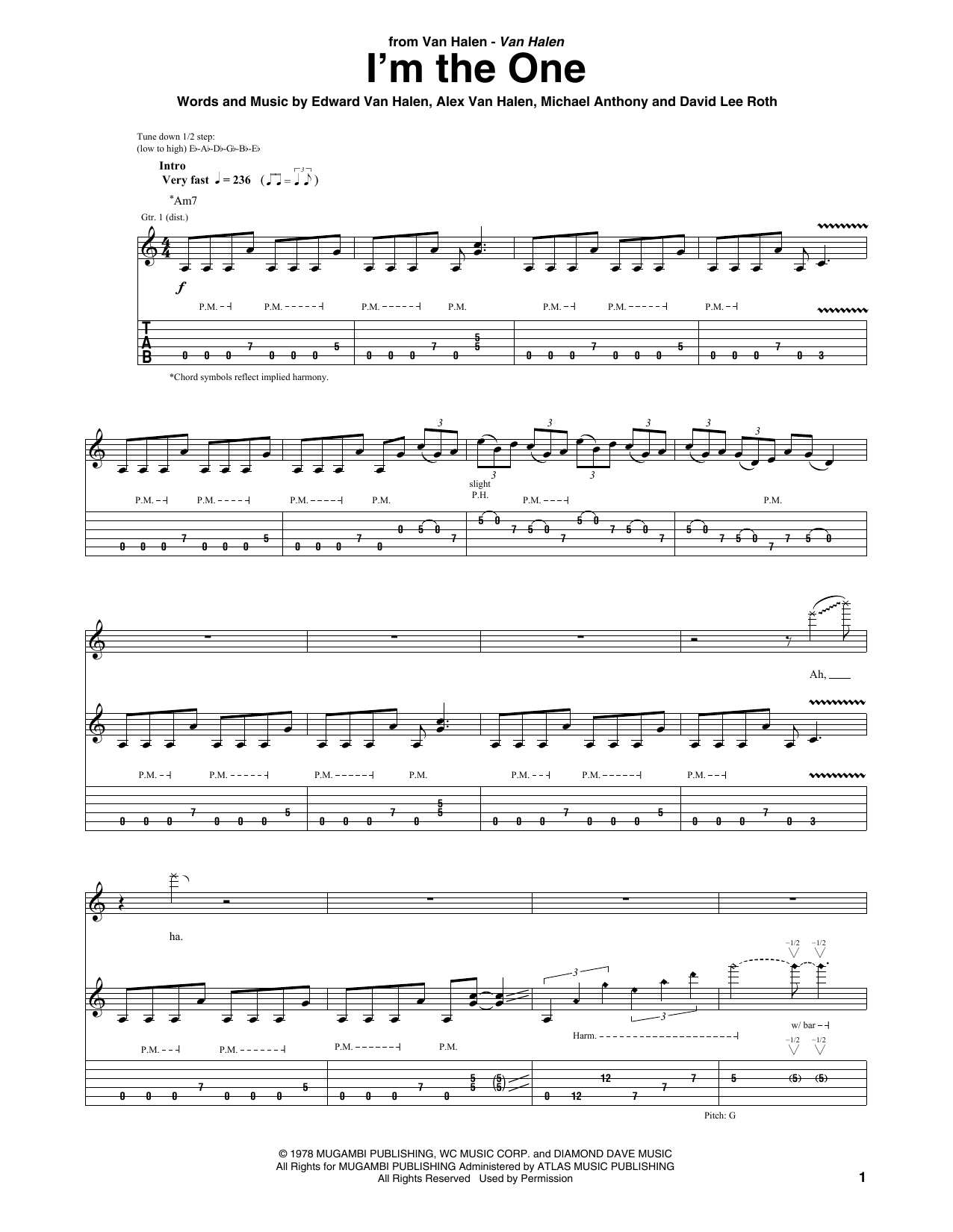 Van Halen I'm The One sheet music notes and chords arranged for Guitar Tab (Single Guitar)