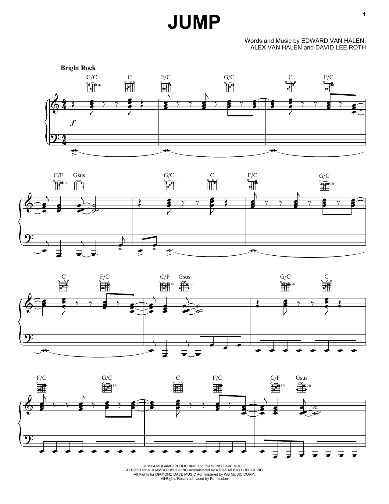 Van Halen Jump sheet music notes and chords arranged for Keyboard Transcription