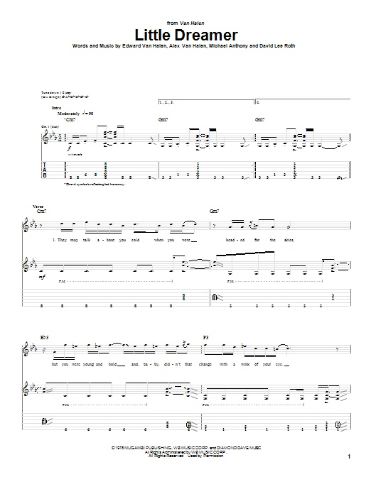 Van Halen Little Dreamer sheet music notes and chords arranged for Guitar Tab