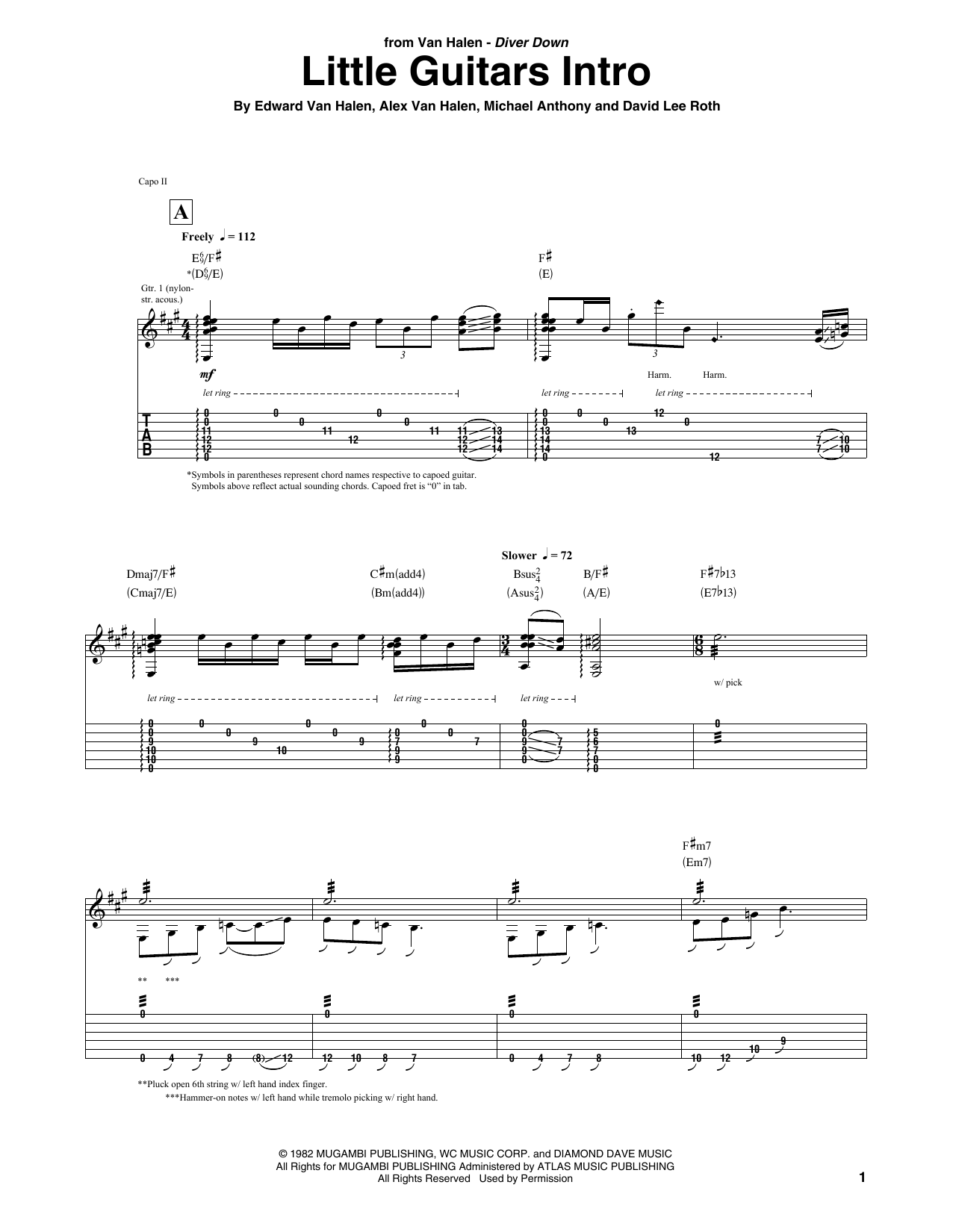 Van Halen Little Guitars Intro sheet music notes and chords arranged for Guitar Tab