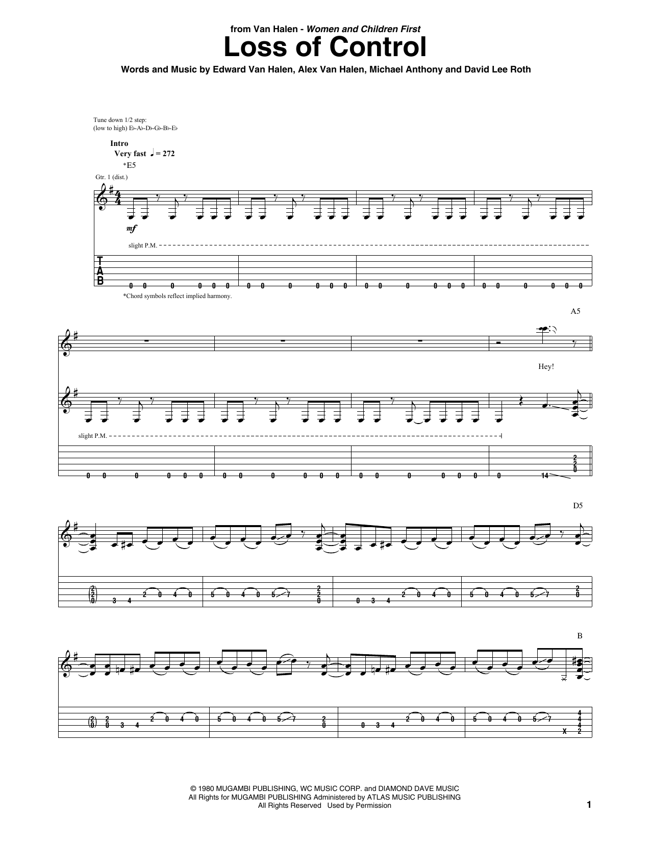 Van Halen Loss Of Control sheet music notes and chords arranged for Guitar Tab