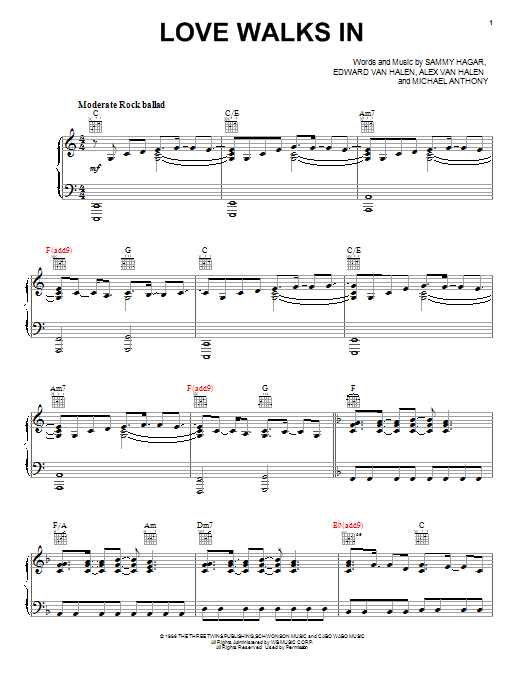 Van Halen Love Walks In sheet music notes and chords arranged for Easy Piano