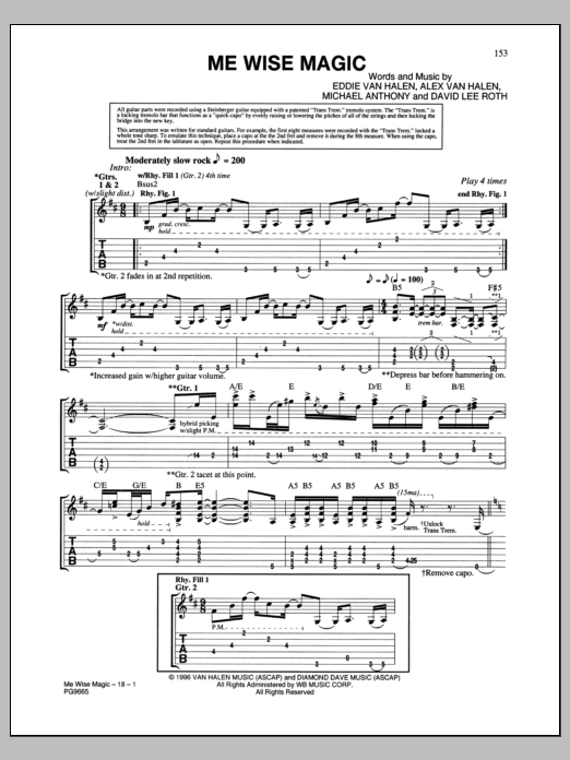 Van Halen Me Wise Magic sheet music notes and chords arranged for Guitar Tab