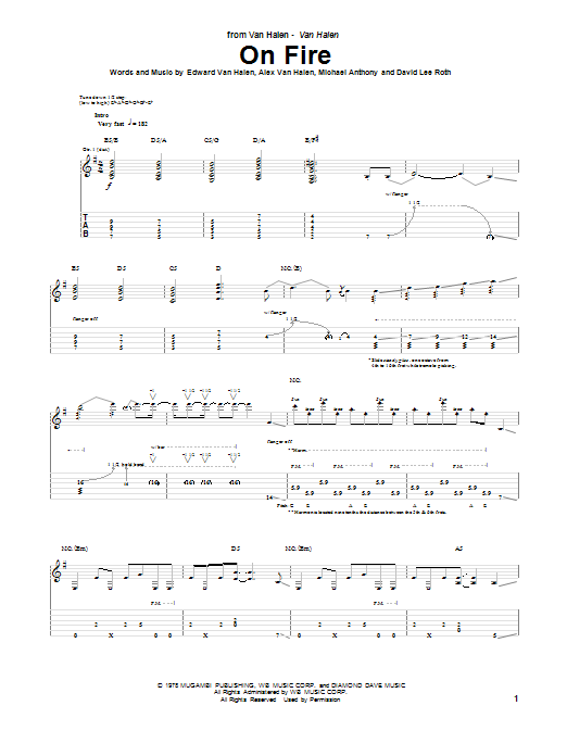 Van Halen On Fire sheet music notes and chords arranged for Guitar Tab