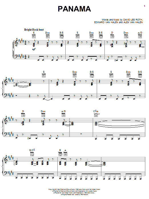 Van Halen Panama sheet music notes and chords arranged for Piano, Vocal & Guitar Chords (Right-Hand Melody)