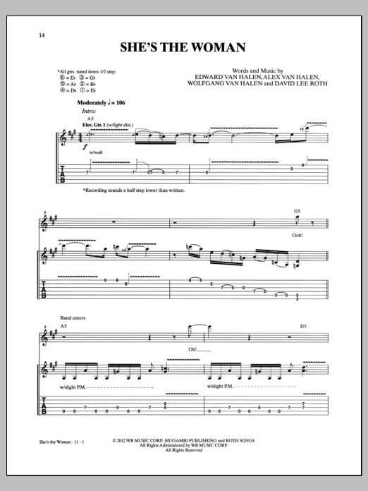 Van Halen She's The Woman sheet music notes and chords arranged for Guitar Tab