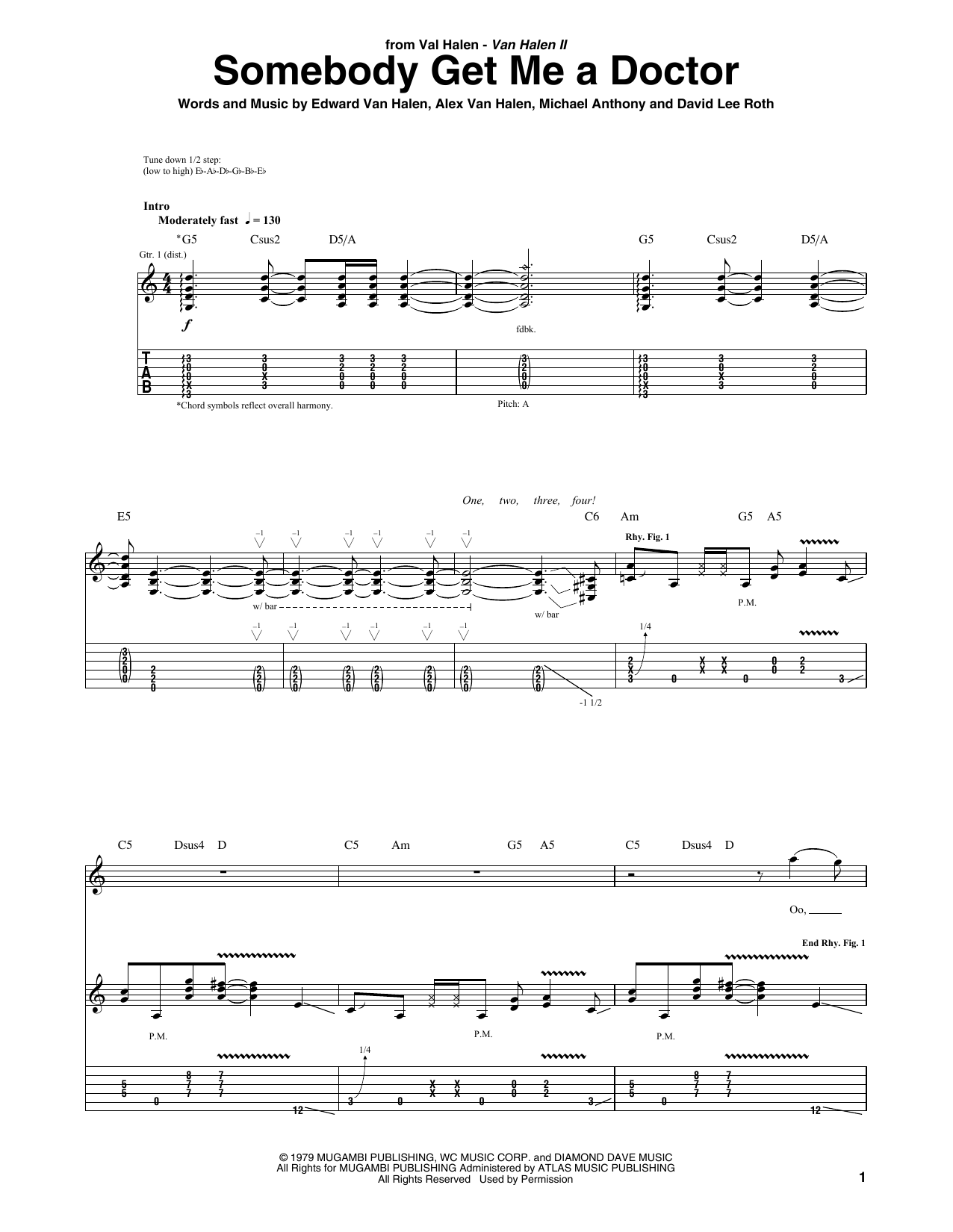 Van Halen Somebody Get Me A Doctor sheet music notes and chords arranged for Guitar Tab (Single Guitar)