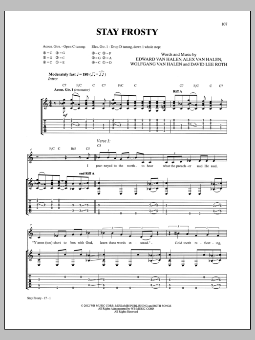 Van Halen Stay Frosty sheet music notes and chords arranged for Guitar Tab