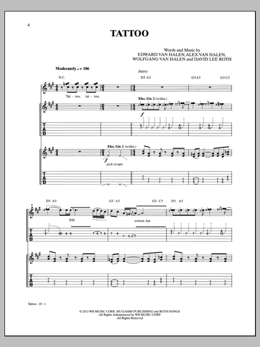 Van Halen Tattoo sheet music notes and chords arranged for Guitar Tab