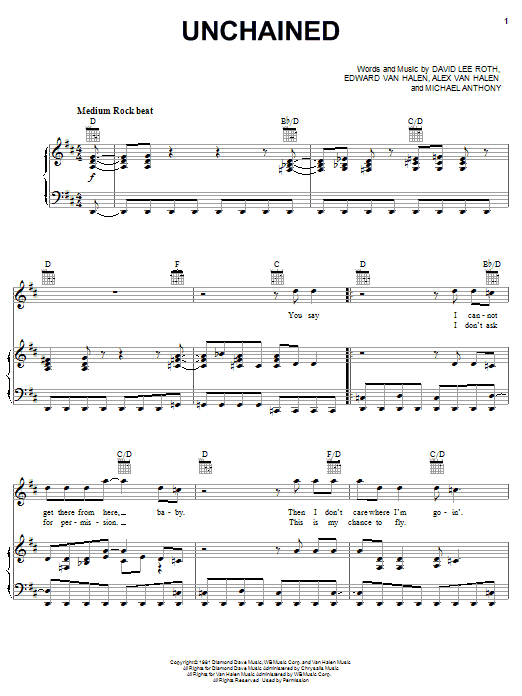 Van Halen Unchained sheet music notes and chords arranged for Guitar Tab (Single Guitar)