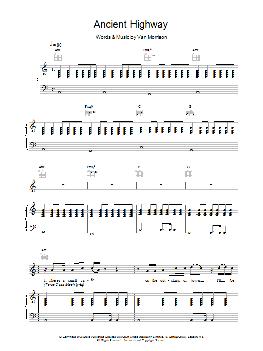 Van Morrison Ancient Highway sheet music notes and chords arranged for Piano, Vocal & Guitar Chords