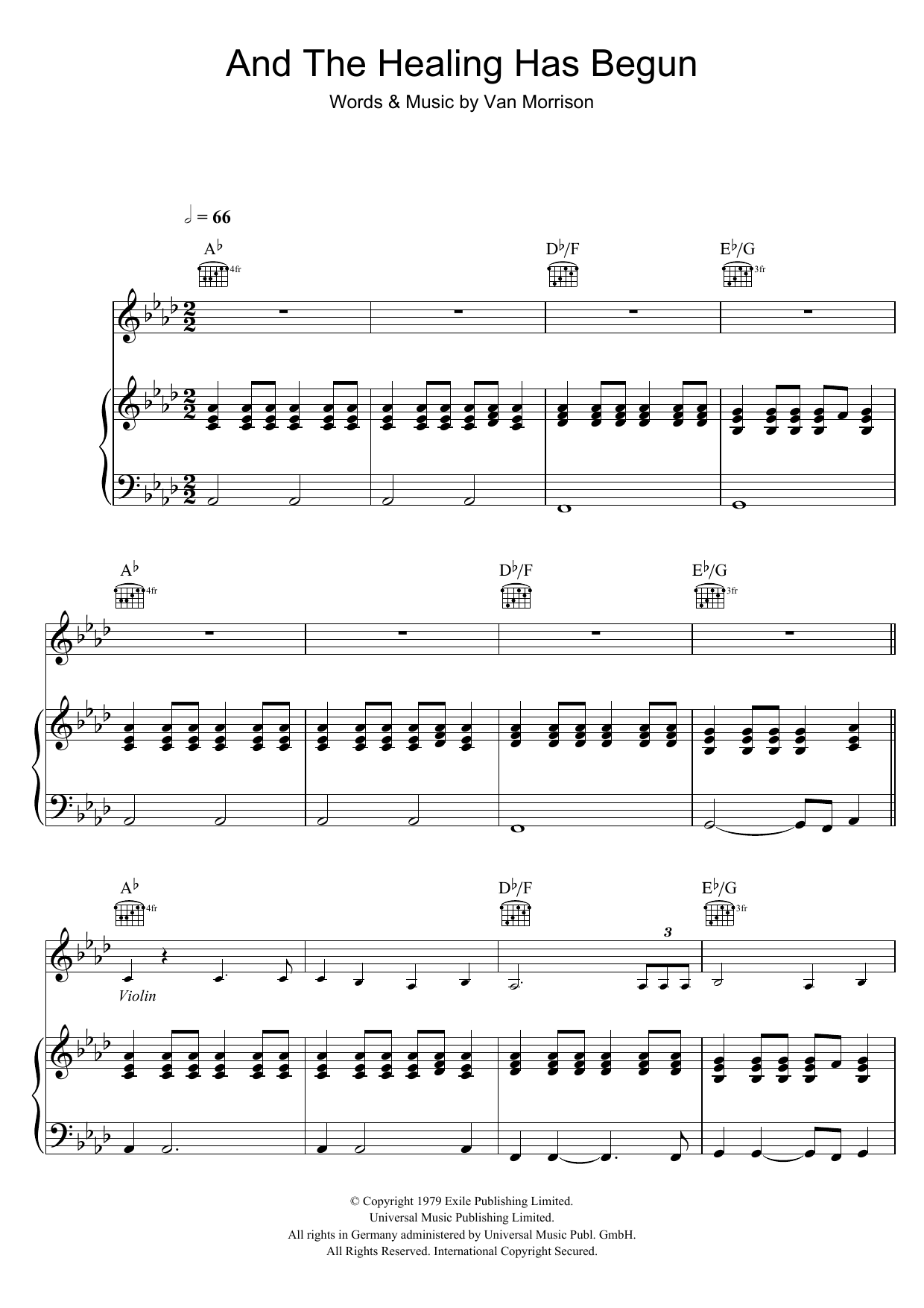 Van Morrison And The Healing Has Begun sheet music notes and chords arranged for Piano, Vocal & Guitar Chords