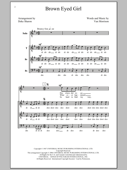 Van Morrison Brown Eyed Girl (arr. Deke Sharon) sheet music notes and chords arranged for TTBB Choir