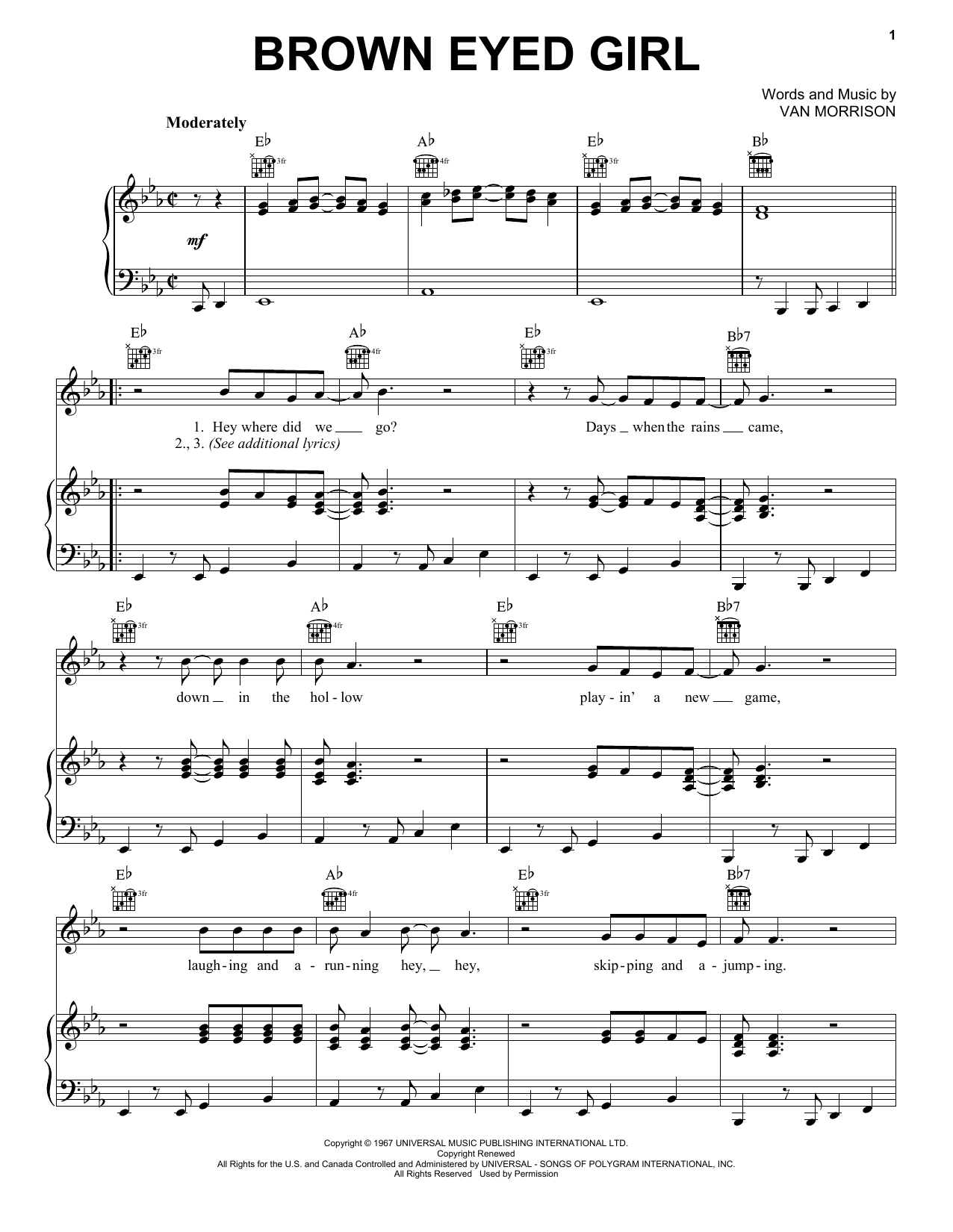 Van Morrison Brown Eyed Girl sheet music notes and chords arranged for Trumpet Solo